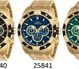 INVICTA Hombre SpeedWay. Dorados. Tricompas. Esfera Verde/Negra/Azul. 55877875