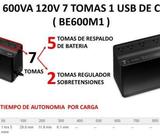 53300215 Backup APC BE600M1-LM, 600va, 7 tomas, 1 usb, newww en caja $100cuc